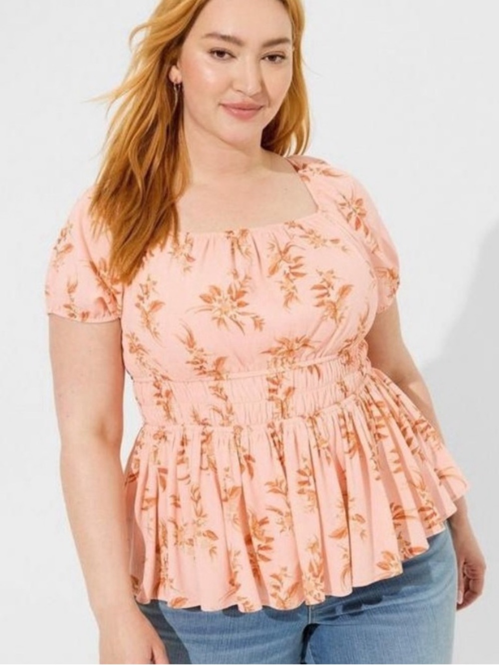 Torrid Coral Pink Crinkle Gauze Lace Up back Peplum Top 2X